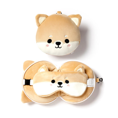 3D Shiba Inu Plush Travel Pillow & Eye Mask Set