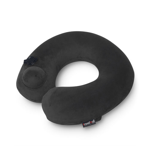 Pocket-Pump Inflatable Neck Pillow With Patented 3D Pump - Black