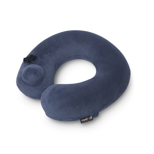 Pocket-Pump Inflatable Neck Pillow With Patented 3D Pump - Blue