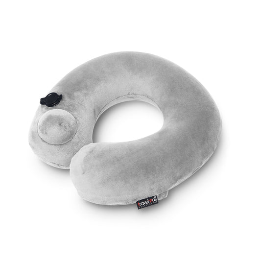 Pocket-Pump Inflatable Neck Pillow With Patented 3D Pump - Grey